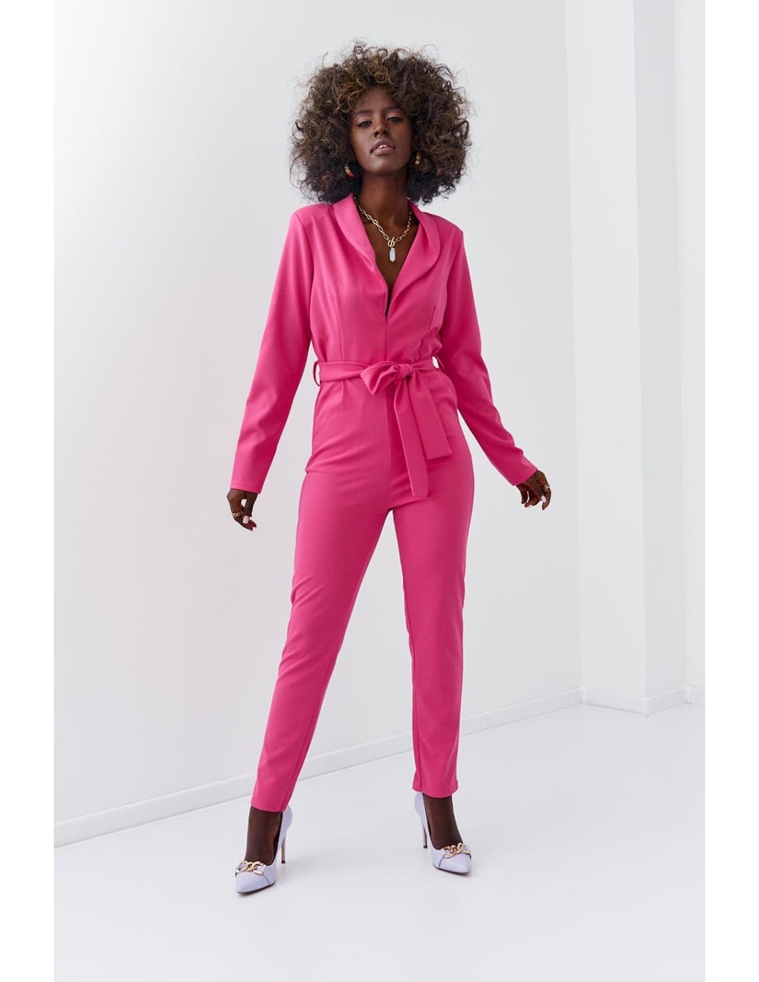 Elegant long-sleeved jumpsuit, amaranth 25280 - Online store - Boutique